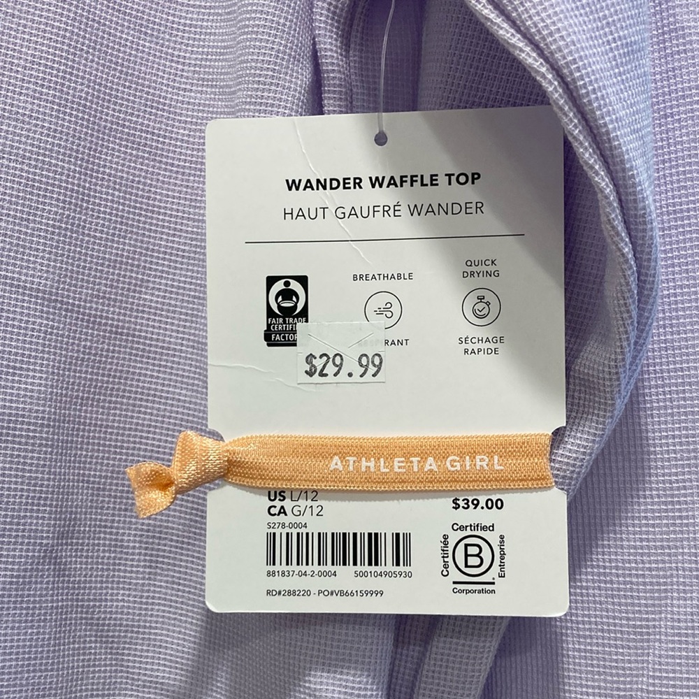 Athleta Purple Waffle Long Sleeve Cropped T-Shirt - Picture 3 of 3